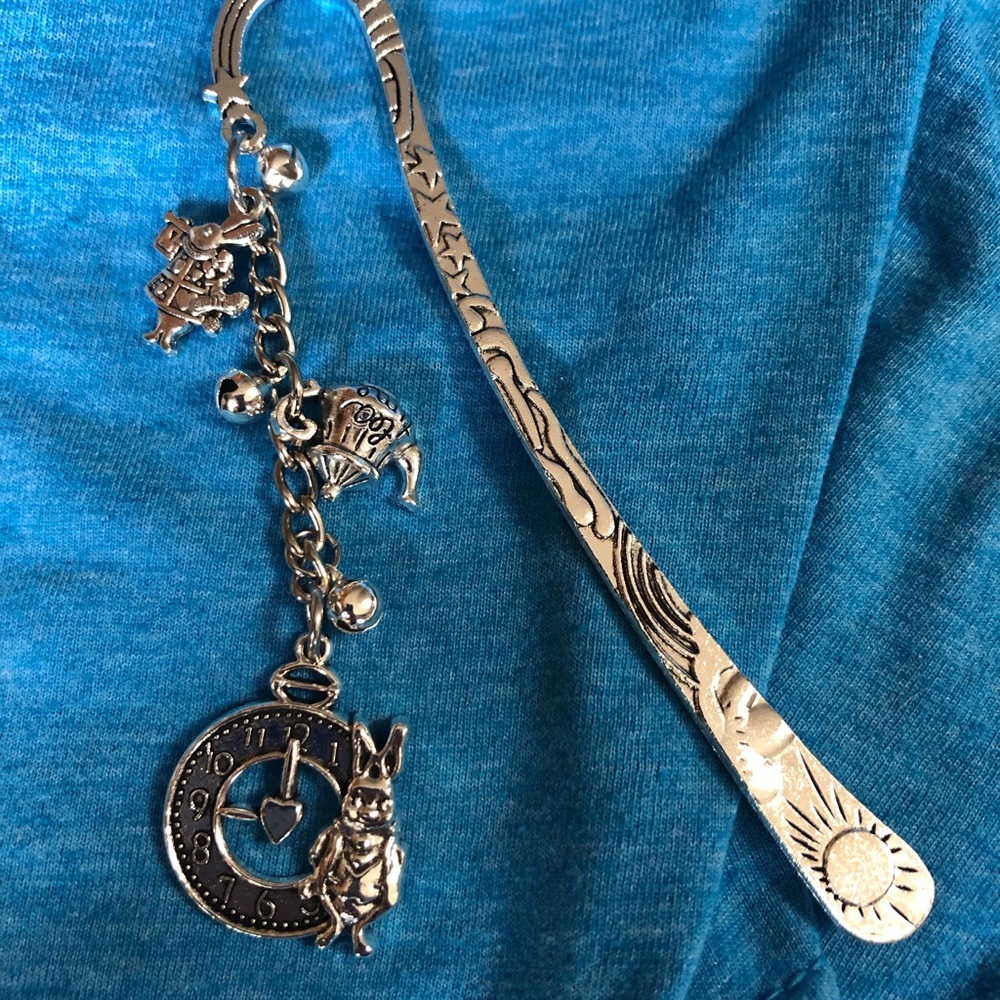 NWT, Handmade by A Charmed Life. Silver Alice in Wonderland Bookmark